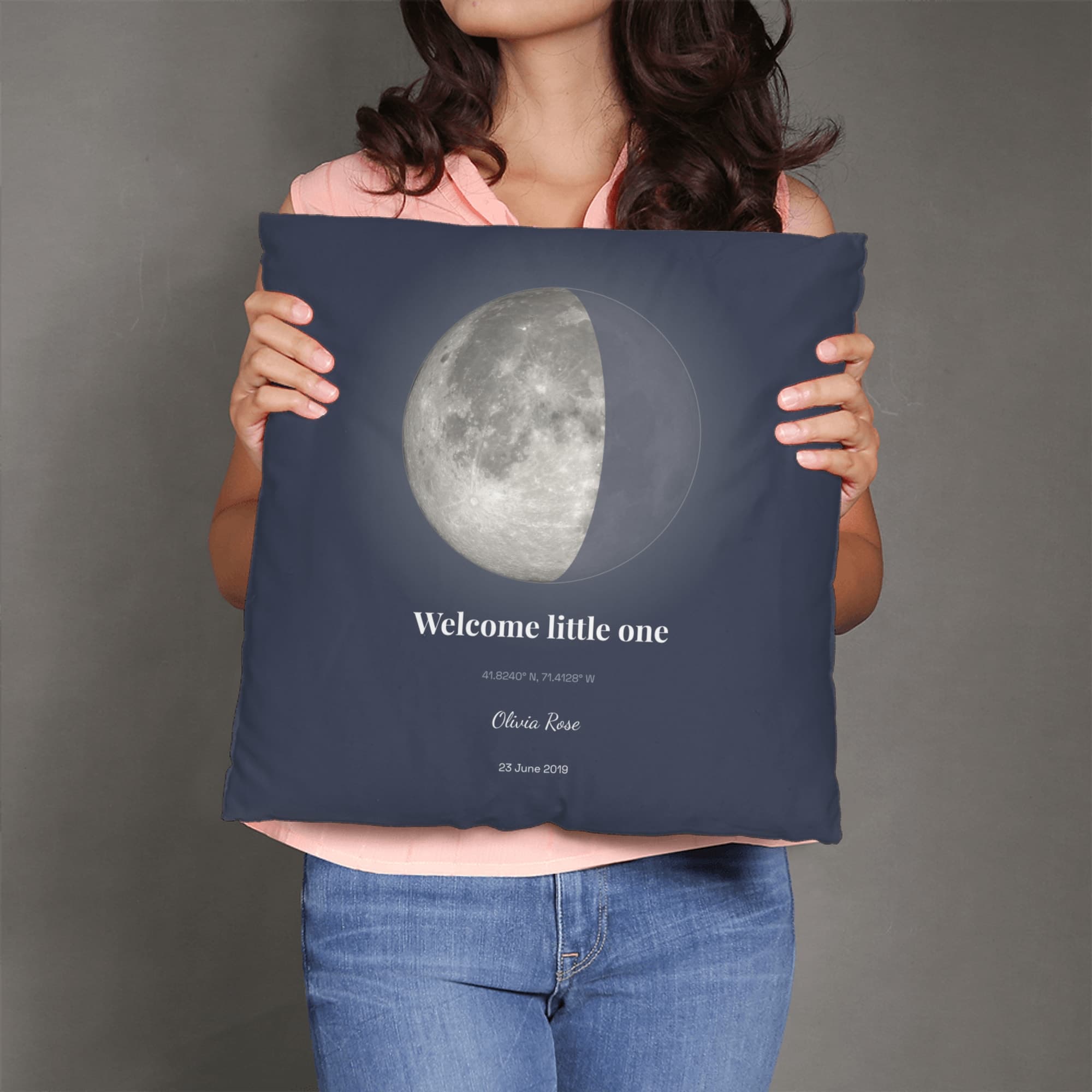 Baby Birth Announcement on the linen pillow