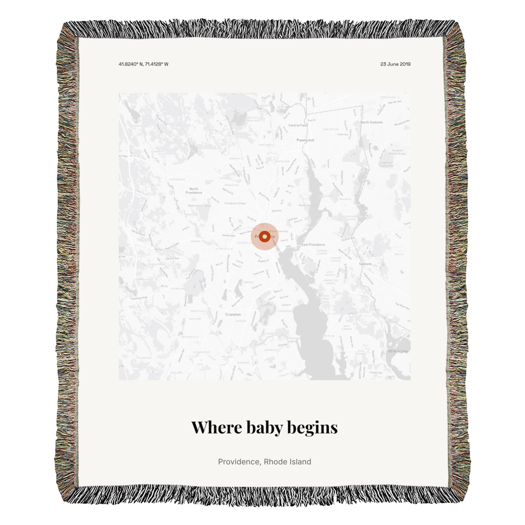 Baby First Home on the woven throw