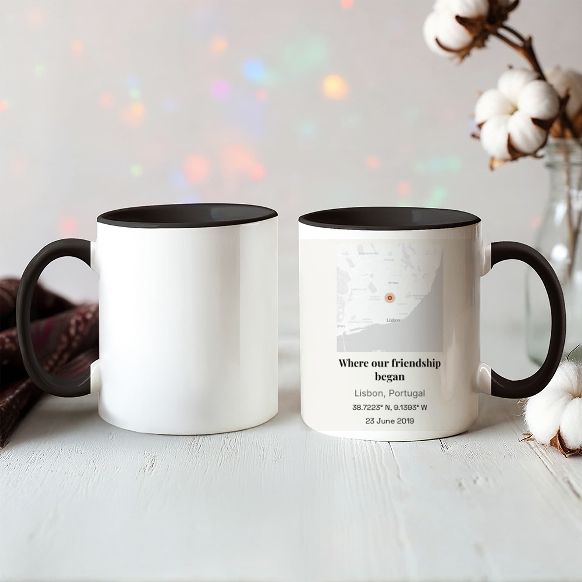 Best Friend Map Print on the ceramic mug