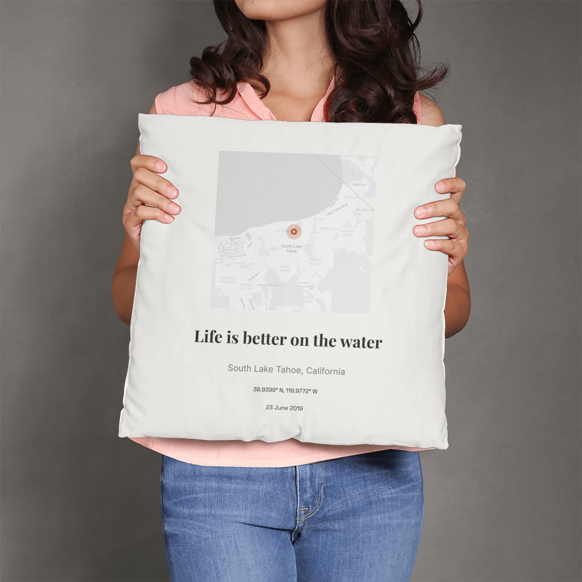 Boating Location Print on the linen pillow
