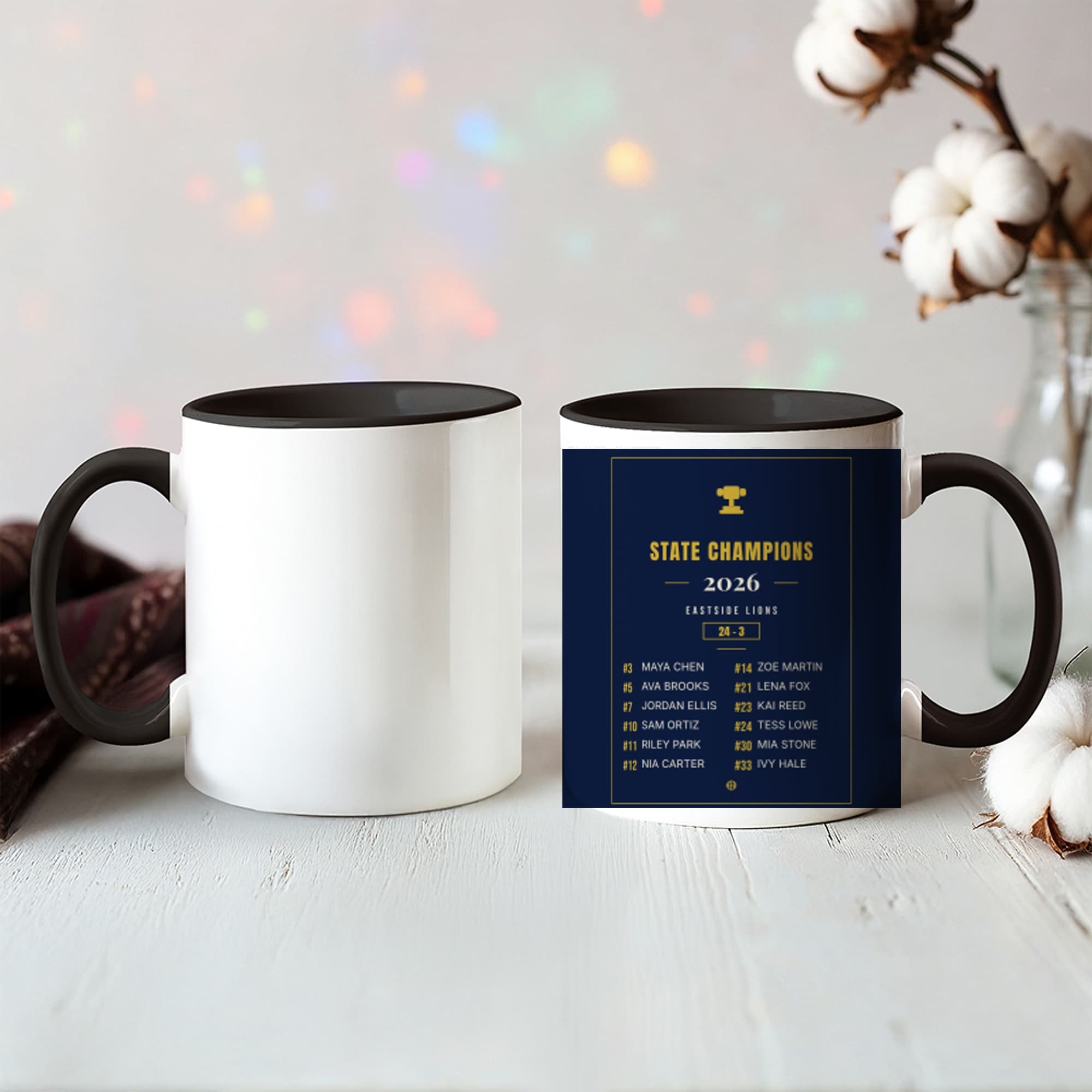 Championship Team Poster on the ceramic mug