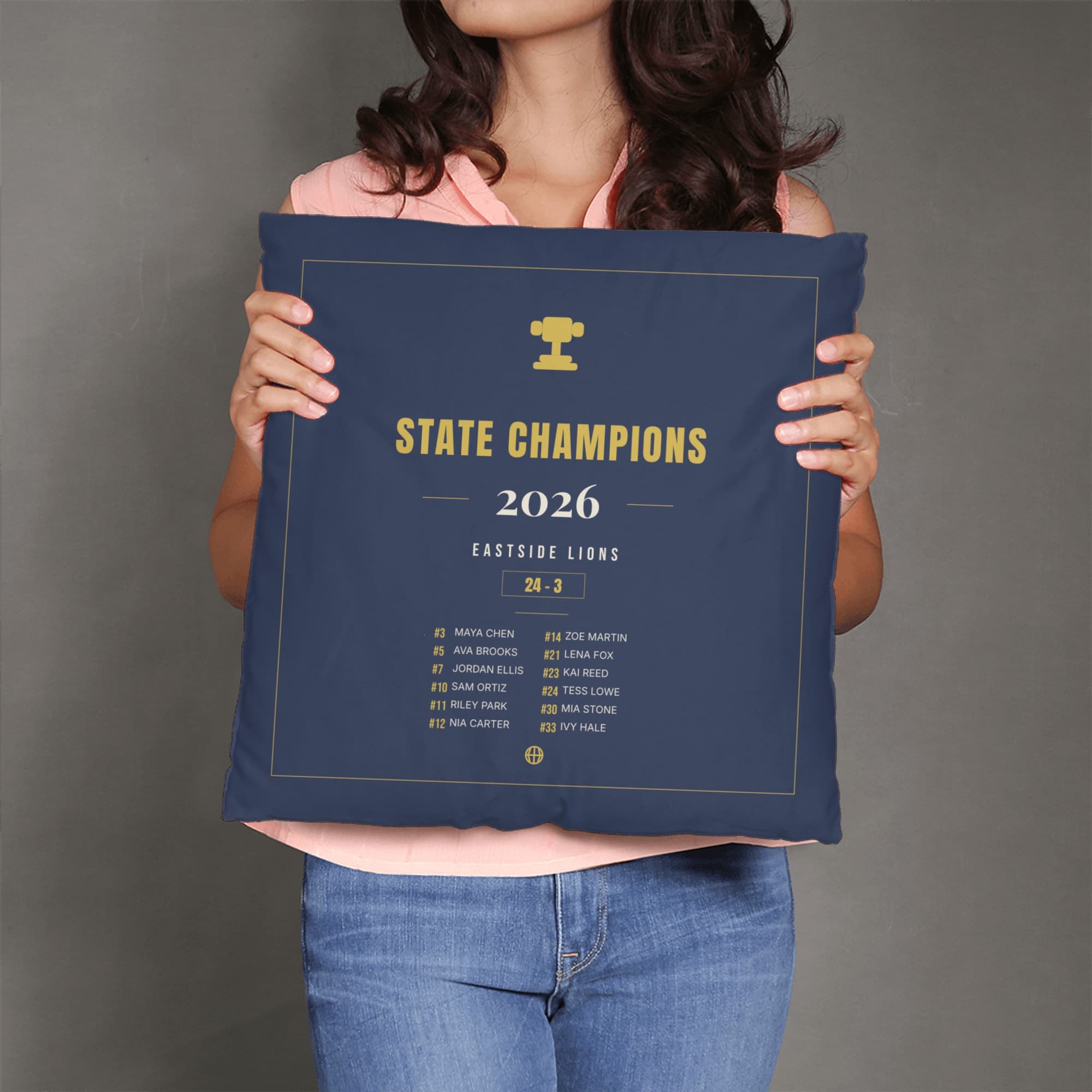 Championship Team Poster on the linen pillow