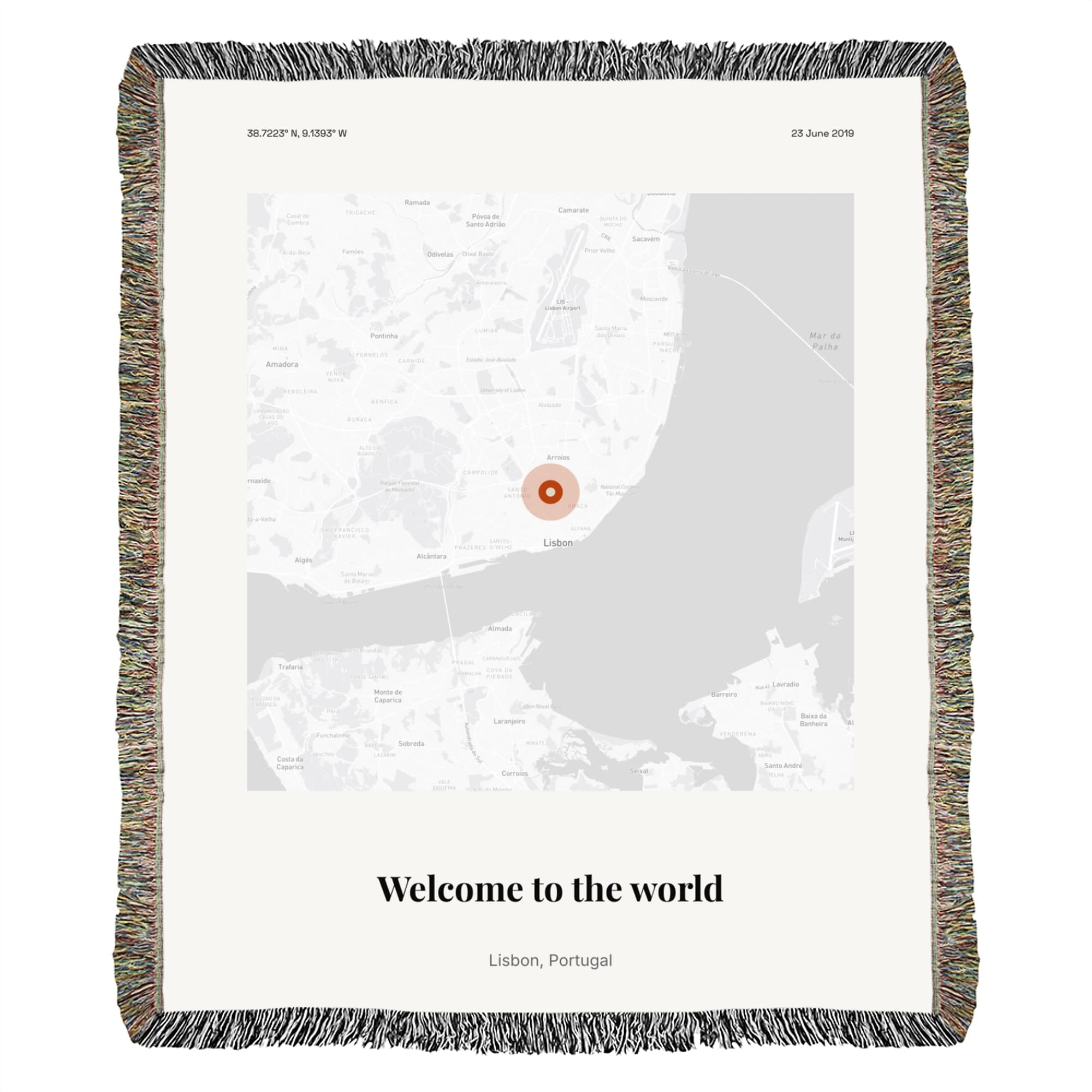 Child Birth Announcement Art on the woven throw