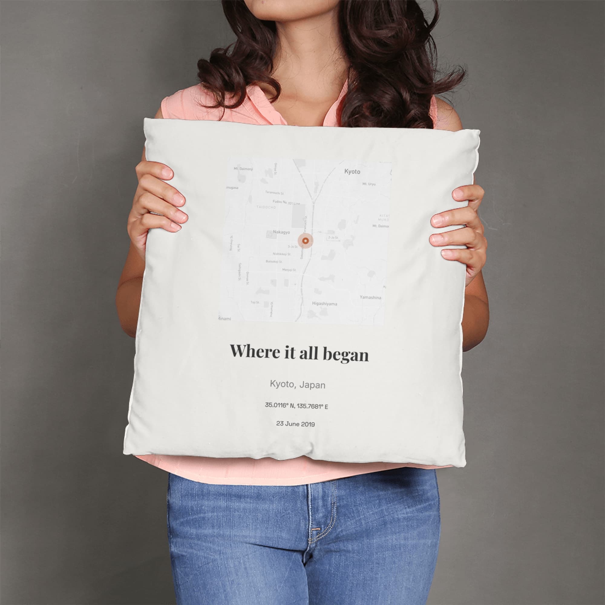 First Date Location on the linen pillow