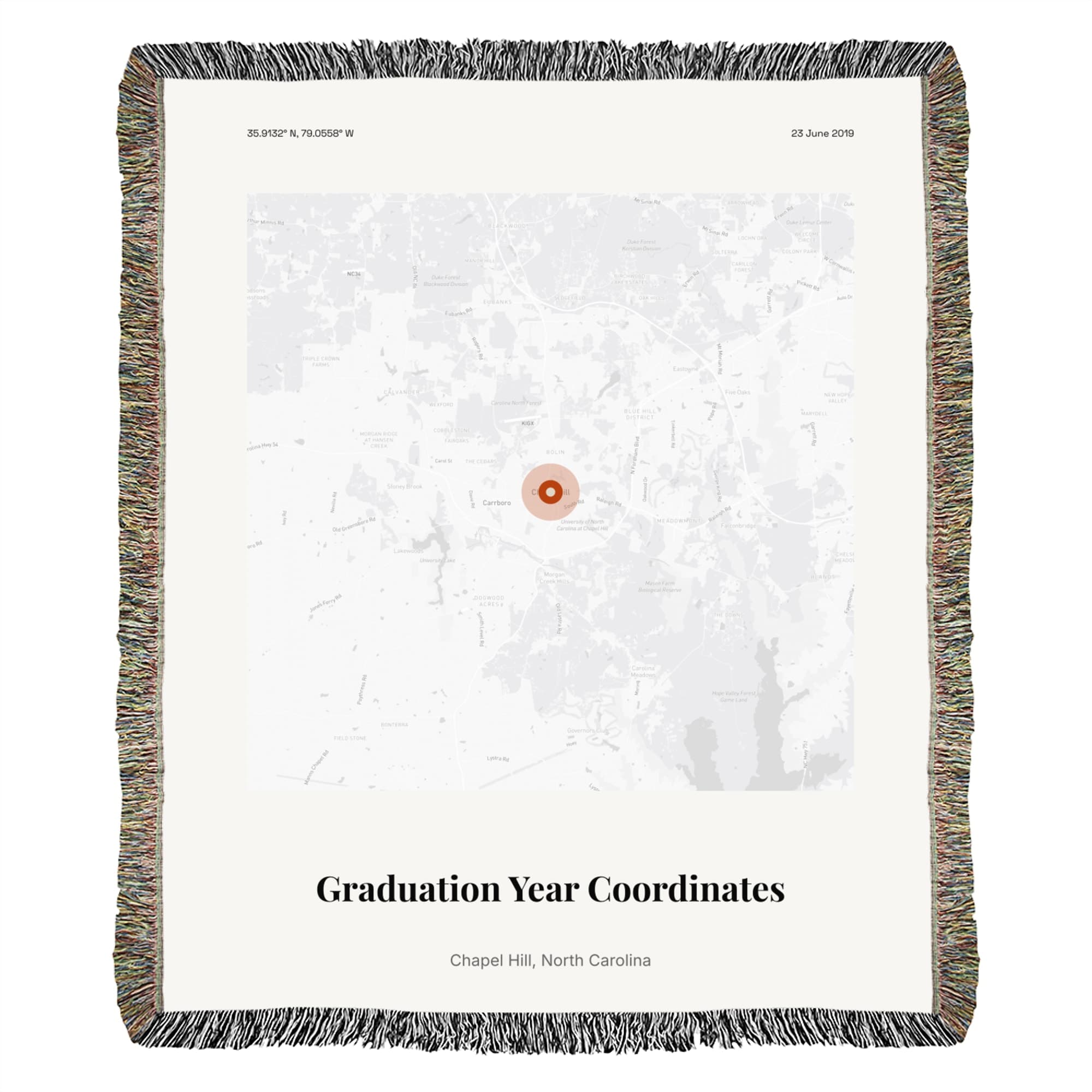 Graduation Year Coordinates on the woven throw
