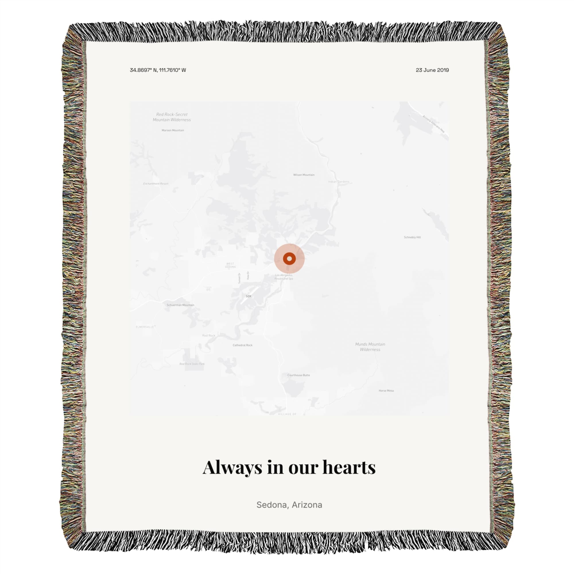 In Loving Memory Sign on the woven throw