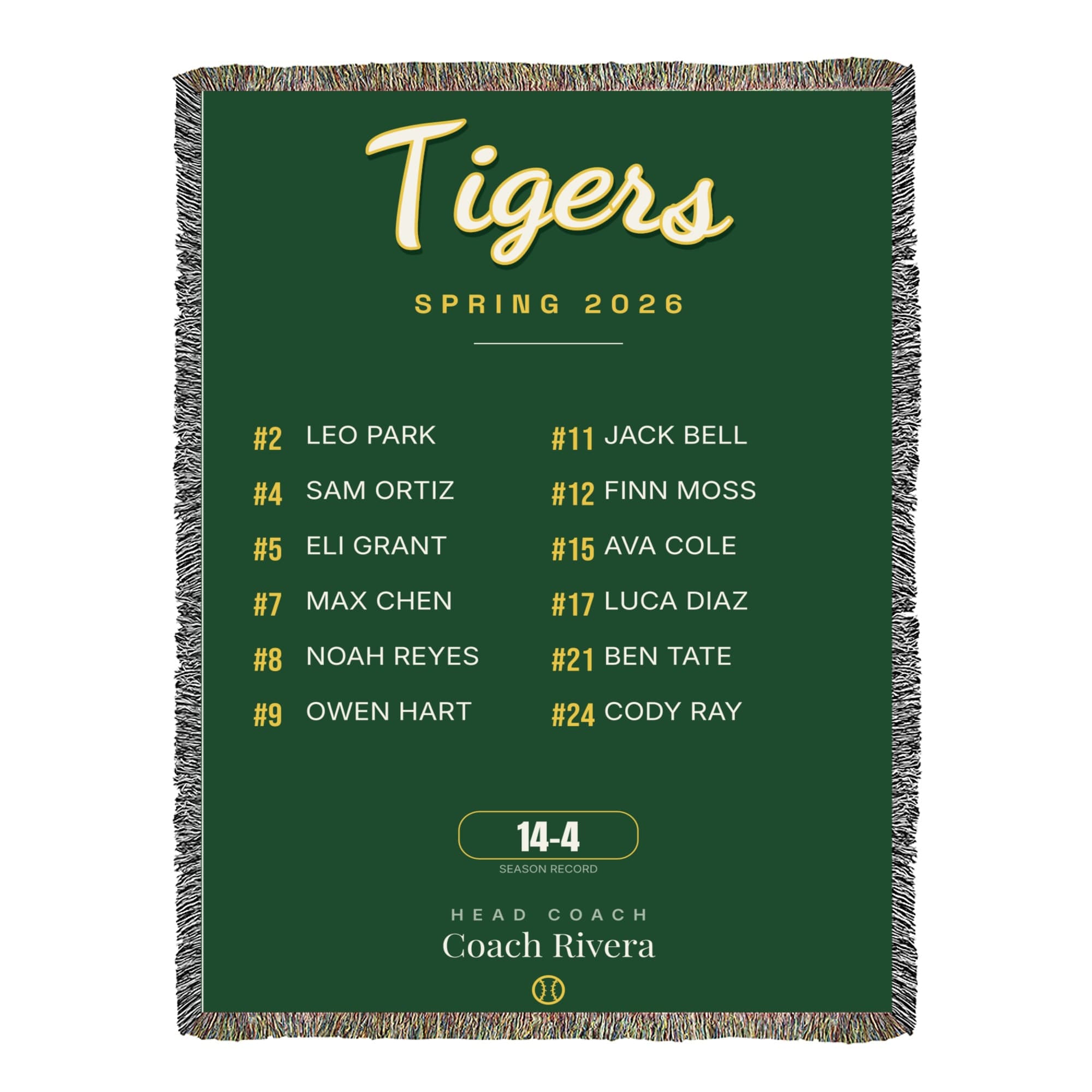 Little League Team Poster on the woven blanket
