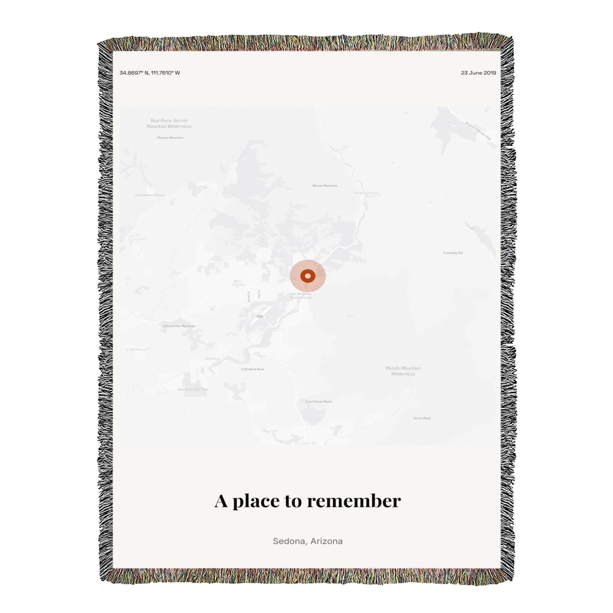 Memorial Location Print on the woven blanket