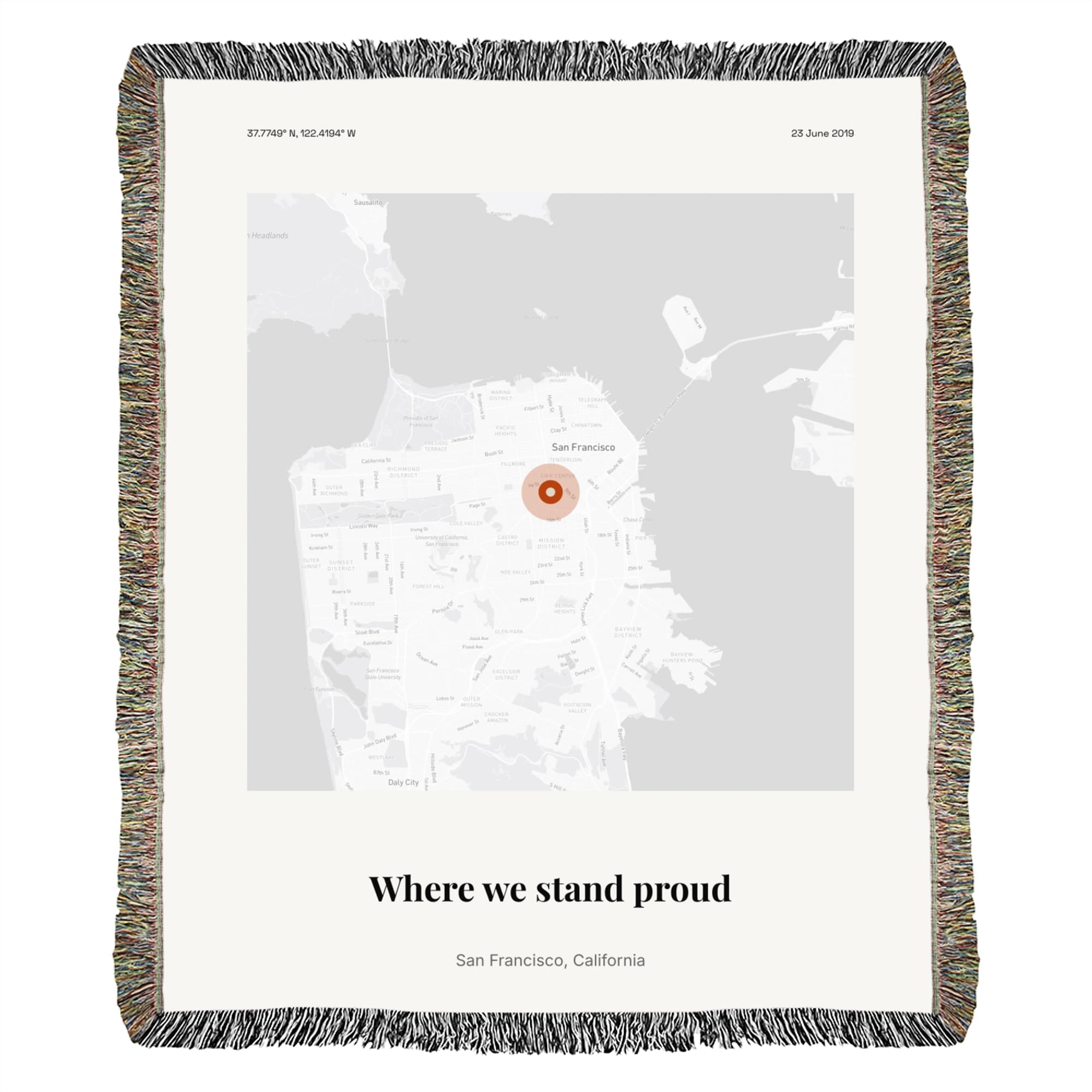 Pride Parade Location on the woven throw