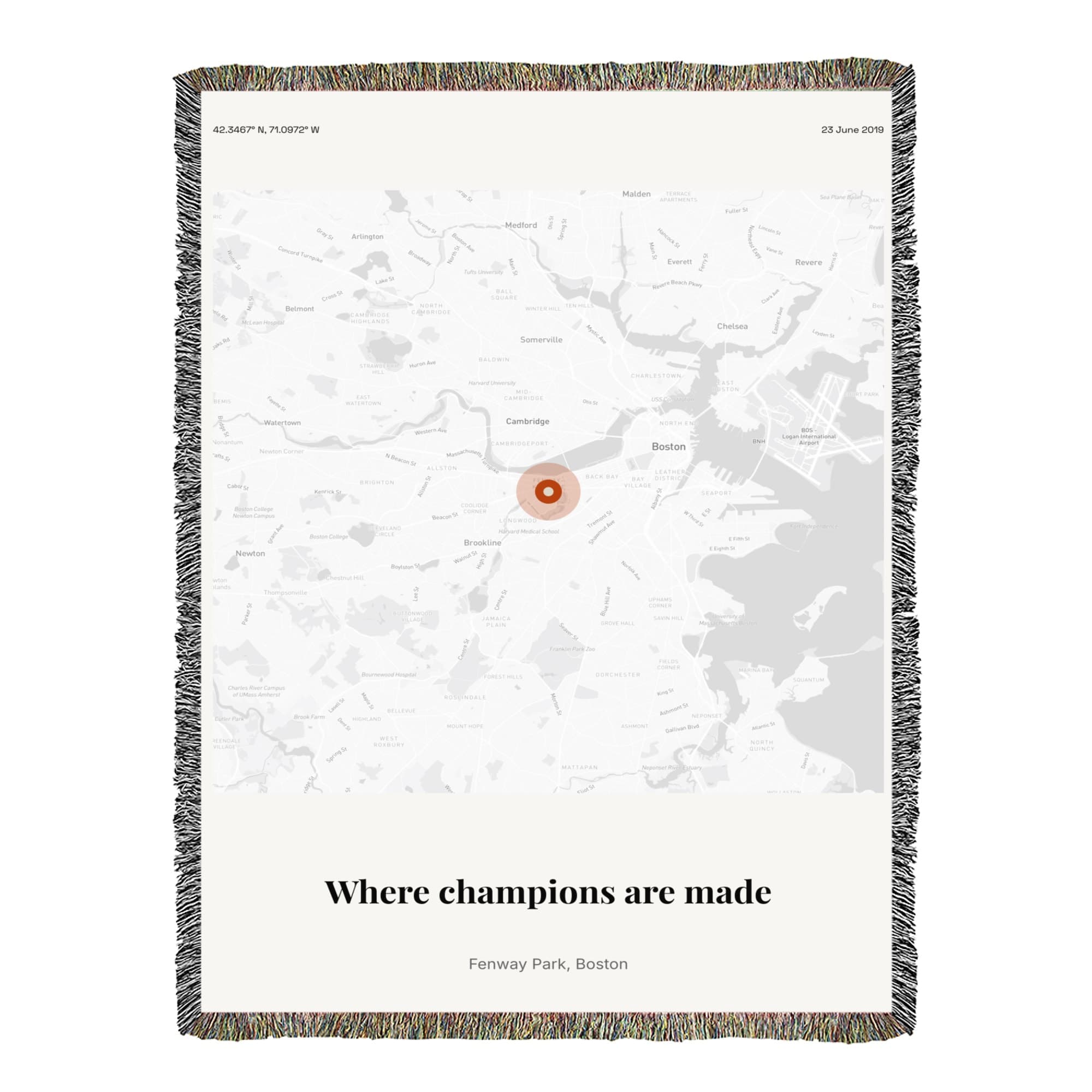 Trophy Location Print on the woven blanket