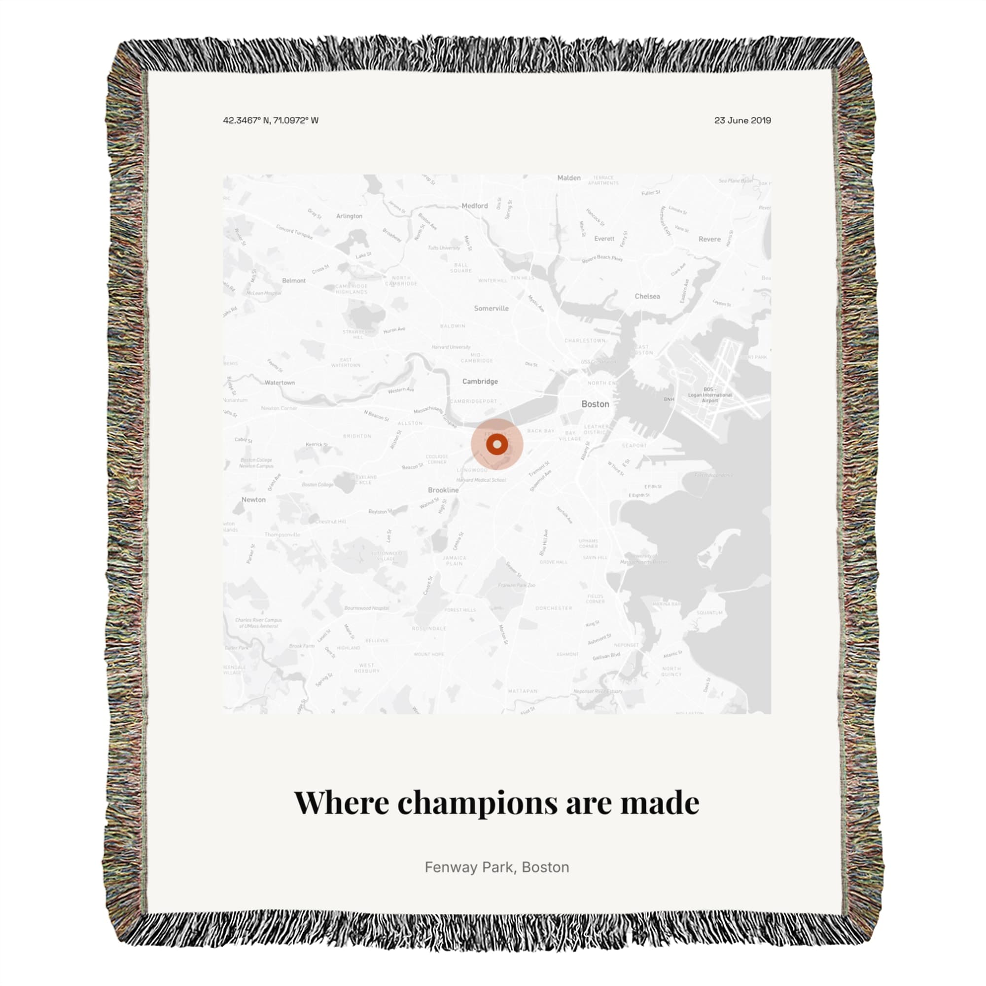 Trophy Location Print on the woven throw