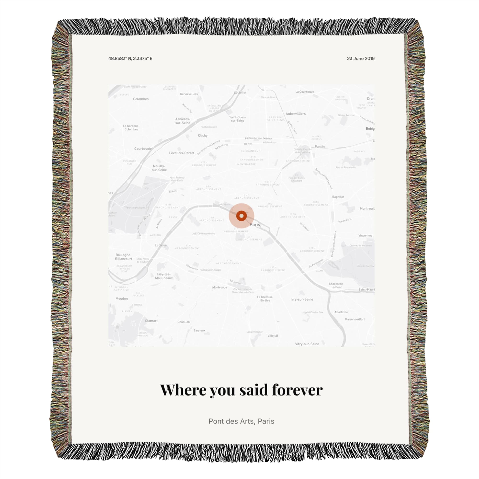 Wedding Vows Location on the woven throw